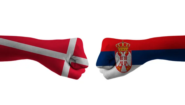 Serbia Dinamarca Mano Bandera Hombre Manos Modelado Fútbol Copa Del —  Fotos de Stock