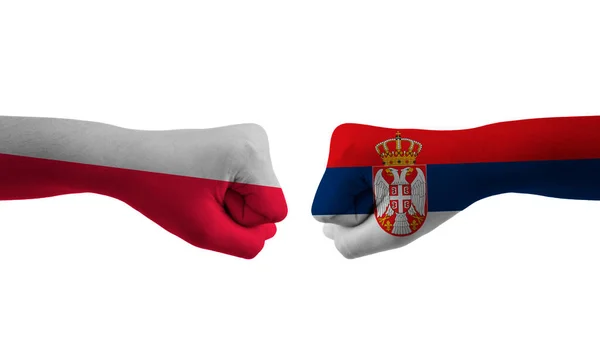 Сербія Польща Руки Чоловічого Прапора Візерунки Футбольний Чемпіонат Світу — стокове фото