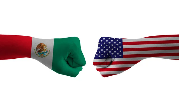 Estados Unidos México Mano Bandera Hombre Manos Modelado Fútbol Mundial — Foto de Stock