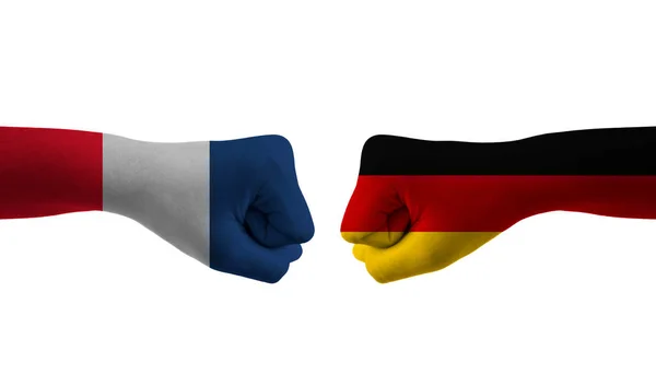 Γερμανία Γαλλία Χέρι Σημαία Man Χέρια Μοτίβο Ποδόσφαιρο Παγκόσμιο Κύπελλο — Φωτογραφία Αρχείου