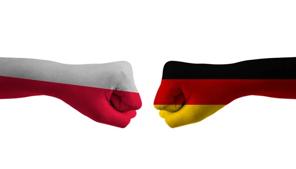 Alemanha Polónia Mão Bandeira Homem Mãos Modelado Futebol Copa Mundo — Fotografia de Stock