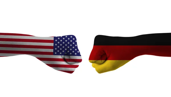 德国对美国手旗男子手按图案的世界杯足球赛 — 图库照片