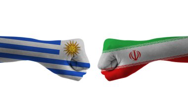 İran - Uruguay el bayrağı Adam ellerini futbol dünya kupasına koydu