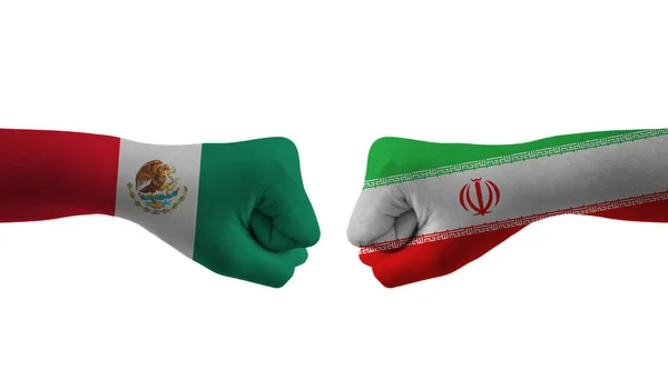 Iran Gegen Mexiko Handfahne Mann Hände Gemustert Fußball — Stockfoto