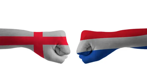 Países Bajos Inglaterra Mano Bandera Hombre Manos Modelado Fútbol Copa —  Fotos de Stock