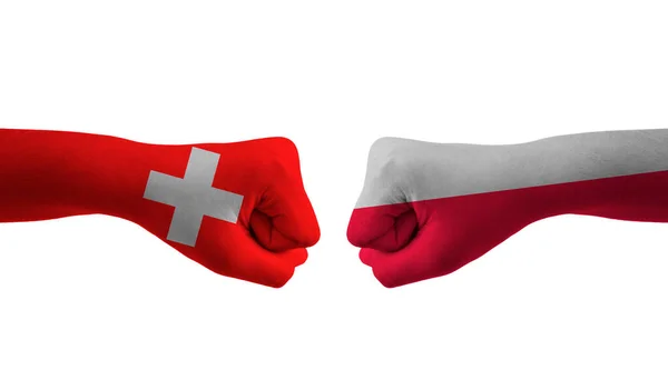 Polonia Suiza Mano Bandera Hombre Manos Modelado Fútbol Copa Del —  Fotos de Stock