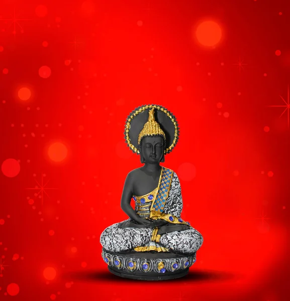 Purnima Buddy Medytacja Posągu Buddy Tło Kwiatowe — Zdjęcie stockowe