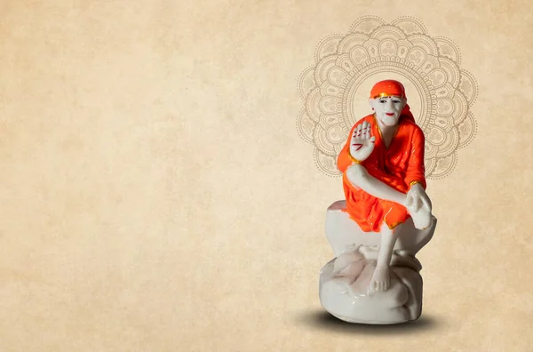 Hinduski Bóg Shirdi Sai Baba Siedzący Statua Tło Guru Purnima — Zdjęcie stockowe