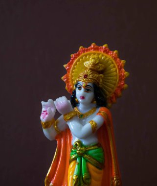 Mavi arka planda Hindu tanrısı Krishna Shree Krishna, Mutlu Janmashtami