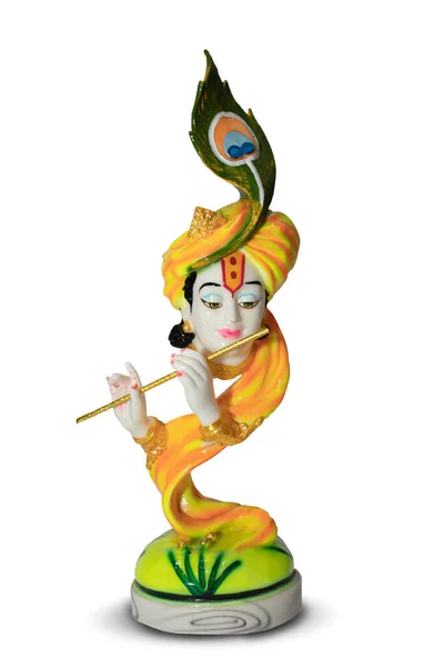 印度教神克里希纳在蓝色背景的Shree Krishna 快乐的Janmashtami印地安人Dahi Handi节 — 图库照片