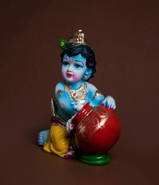 stock image Hindu God Krishna on blue background Shree Krishna, Happy Janmashtami