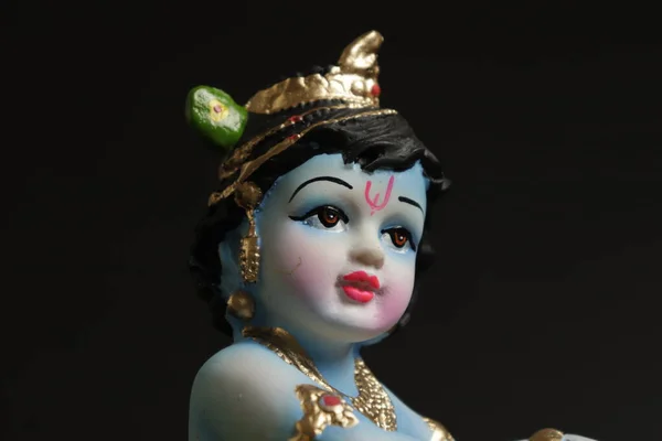 印度教的克里希纳 蓝色背景的Shree Krishna 快乐的Janmashtami — 图库照片