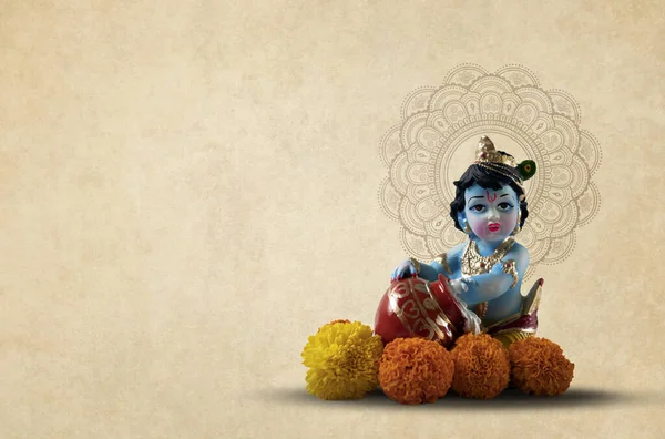 克里希纳领主印度神Janmashtami节假期 快乐的Krishna Janmashtami节印度 Shri Krishna领主的生日 — 图库照片