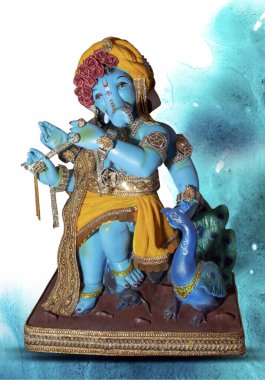 Yüce Krishna 'nın duruşundaki güzel Ganesha heykeli. El yapımı, tatlı Ganesh murti izole bir arka planda..