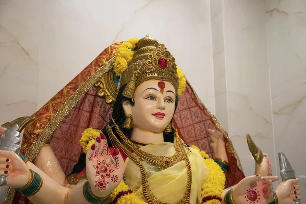 Photo Rapprochée Visage Déesse Hindoue Indienne Maa Durga Shakti Idole — Photo