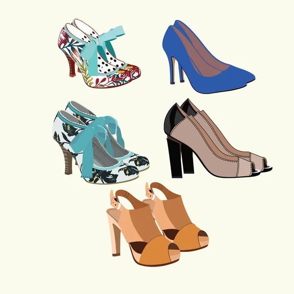 Vector Women Shoes Realistic Set — Stock Vector