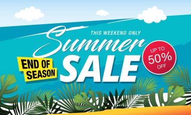 yaz indirimi afiş tasarımı, vektör illüstrasyonu, taze versiyon