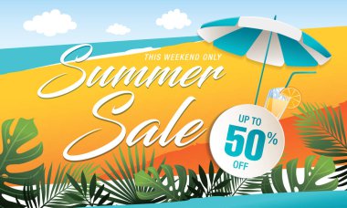 yaz indirimi afiş tasarımı, vektör illüstrasyonu, taze versiyon