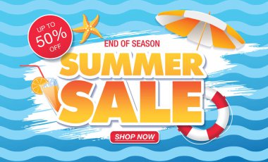 yaz indirimi afiş tasarımı, vektör illüstrasyonu, taze versiyon