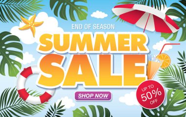 yaz indirimi afiş tasarımı, vektör illüstrasyonu, taze versiyon