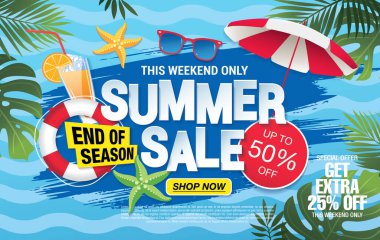 yaz indirimi afiş tasarımı, vektör illüstrasyonu, taze versiyon