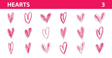 El çizimi kalp sembolleri, vektör koleksiyonu