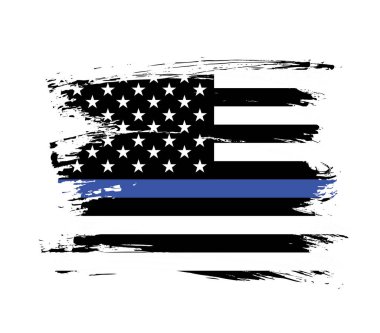 Siyah beyaz ve mavi renkli Dalgalı Amerikan bayrağının soyut vektör çizimi