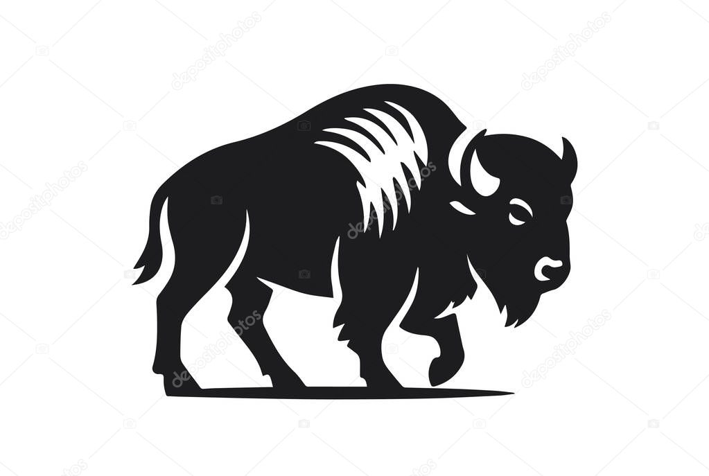 Silhouette of the wild bison animal nature vector illustration