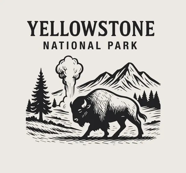 Yellowstone Ulusal Park Vektör İllüstrasyonu