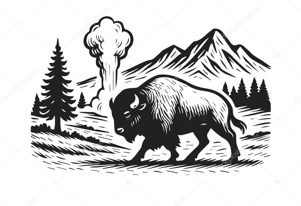 Yellowstone national park vector illustration