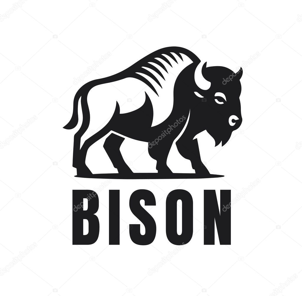 Silhouette of the wild bison animal nature vector illustration