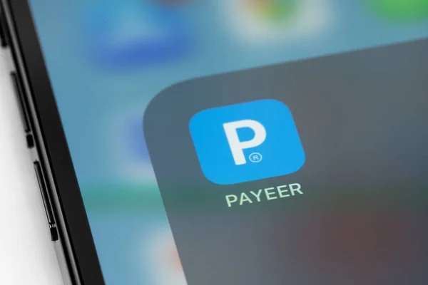 Payeer Mobil Alkalmazás Képernyőn Okostelefon Iphone Payeer Egy Web Pénztárca — Stock Fotó