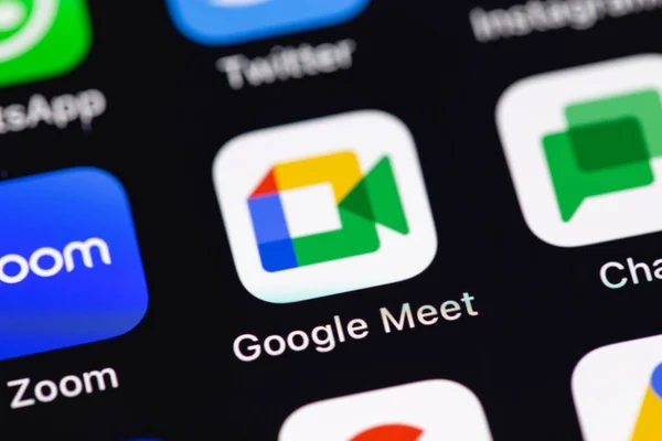 Google Meet Іконний Мобільний Додаток Екрані Смартфону Iphone Google Meet — стокове фото