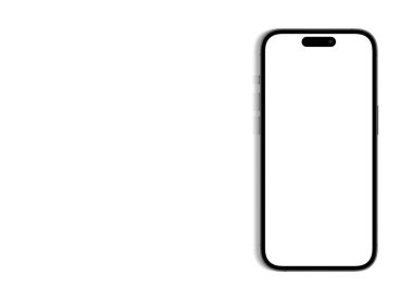Sağ tarafında boş beyaz ekranı olan, metin veya resim için boş alanı olan akıllı telefon iPhone. Apple çok uluslu bir teknoloji şirketidir. Batum, Gürcistan - 18 Nisan 2023