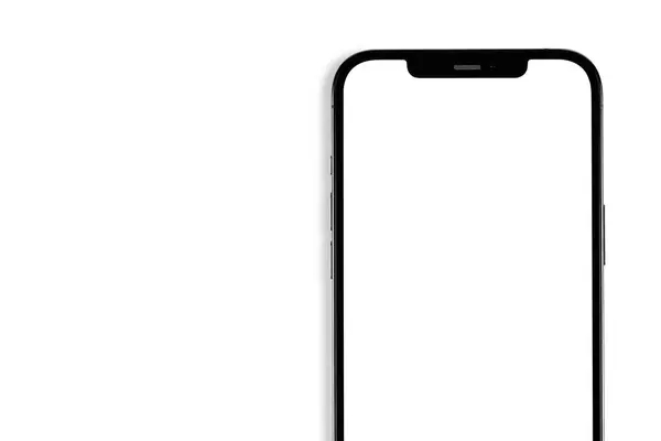Zbliżenie Widok Pół Makieta Smartfon Iphone Białym Czystym Ekranem Białym — Zdjęcie stockowe
