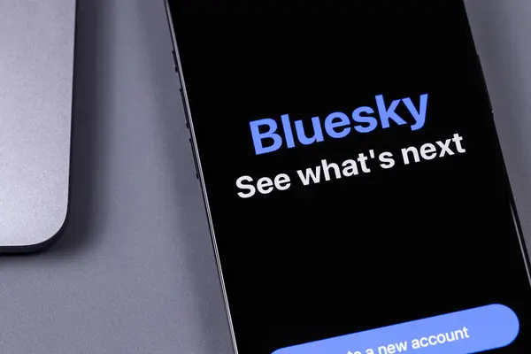 App Icona Mobile Bluesky Social Uno Smartphone Schermo Bluesky Social Immagine Stock
