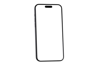Akıllı telefon mackup iPhone 15 Pro Max boş ekran ve arkaplan izole. Apple çok uluslu bir teknoloji şirketidir. Batumi, Gürcistan - 12 Aralık 2023