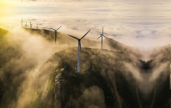 stock image windmill in the field, windmill with solar plants, renewable resources for the environment