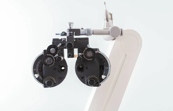 stock image Close up of Phoropter of ophthalmology. optometry and optician clinical testing machine equipment. Phoropter on isolated background