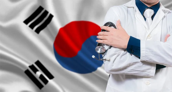 Doctor Stethoscope South Korean Flag Doctor Crossed Arms South Korean — Stock Photo, Image