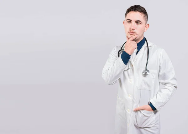 Pensive Doctor Man Looking Young Doctor Thinking Looking Isolated Doctor — Stock Photo, Image