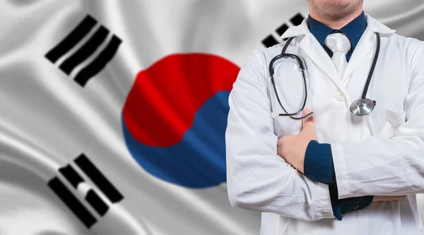 Doctor Crossed Arms South Korean Flag Medical Health Care South — Stock Photo, Image