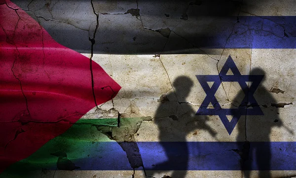 Σημαία Ισραήλ Εναντίον Παλαιστίνης Ραγισμένο Τοίχο Παλαιστίνη Και Ισραήλ Έννοια Εικόνα Αρχείου