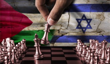 Palestine vs Israel conflict concept on chessboard. War between Israel and Palestine, concept clipart