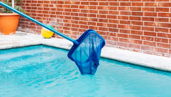 stock image Pool Maintenance with Pool Leaf Skimmer,  Pool Leaf Skimmer, Pool Cleaning and Maintenance Tools, Picture of a Pool Leaf Skimmer