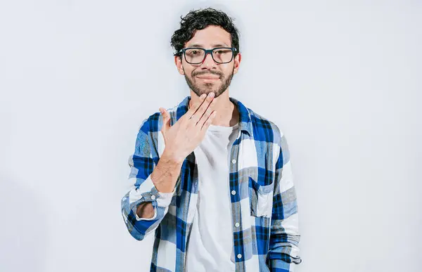 stock image Person making THANK YOU gesture in sign language isolated. Man showing THANK YOU gesture in sign language