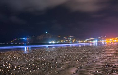 San Juan del Sur Körfezi, Nikaragua 'nın güzel gece manzarası. San Juan del Sur plajının gece manzarası