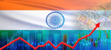 Hindistan 'ın finansal büyüme konsepti, ekonomik düzelme. Hindistan ekonomisinin finansal grafikteki büyümesi