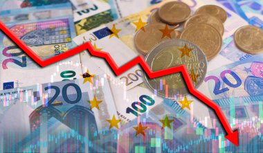 Finansal grafikte Euro 'nun düşüşü. Avronun mali çöküşü