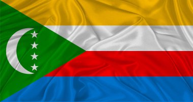 Rüzgarda sallanan gerçekçi Comoros bayrağı. Komoro bayrağı rüzgarda dalgalanan doku ile